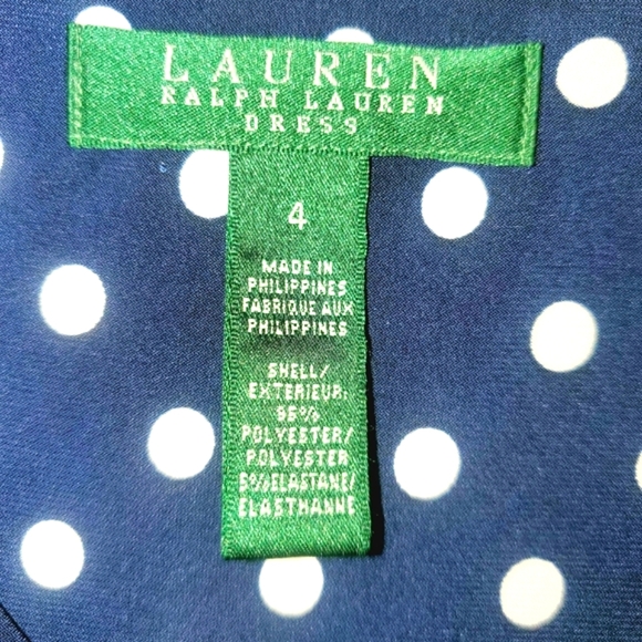 🔥Lauren Ralph Lauren Navy Blue/White Polka Dot Sleeveless Vneck Midi Dress SZ 4 - Picture 8 of 10
